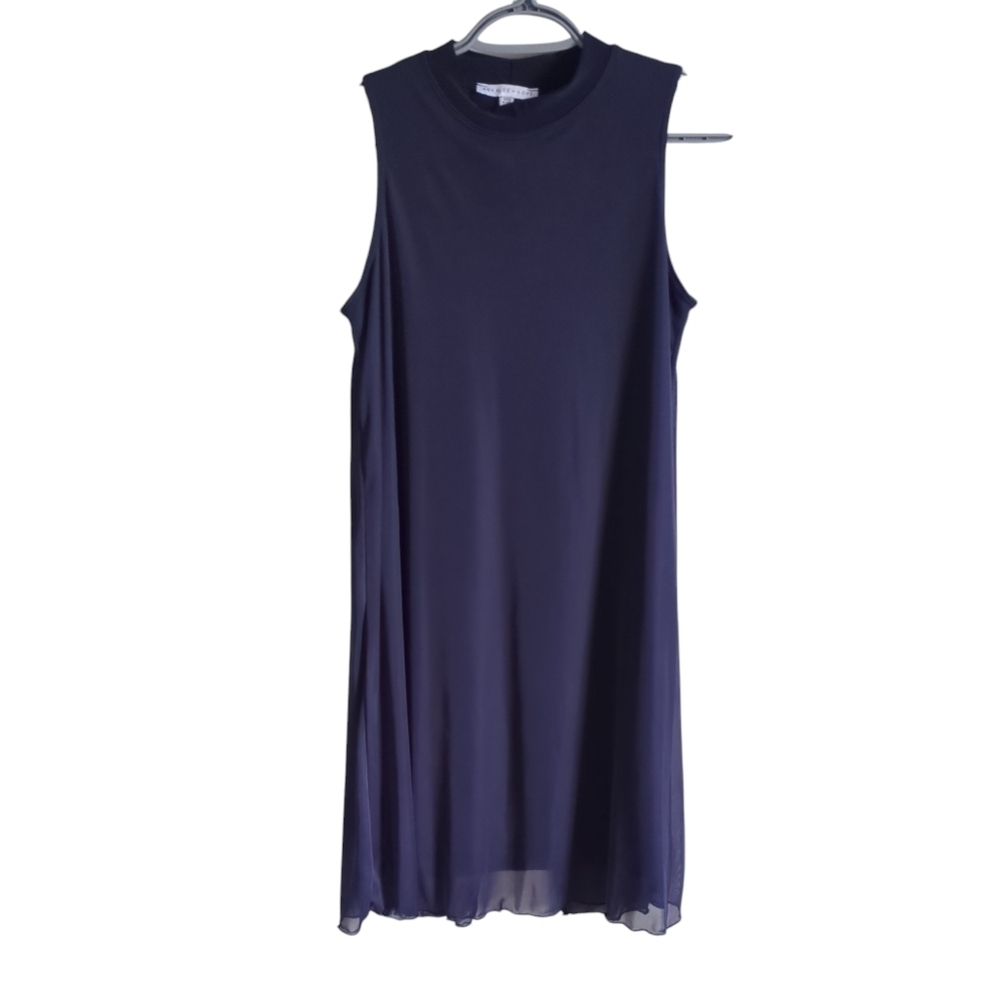 Annalee + Hope Navy Sleeveless Sheer Wrap Mock‎ Neck Dress Size Small
